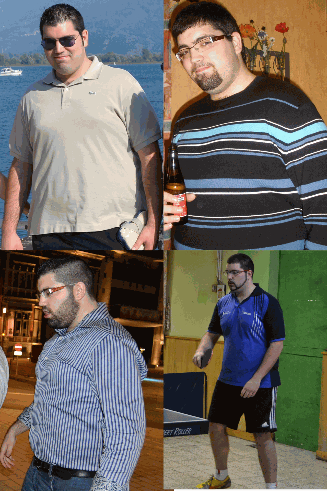 Photo d’un homme en surpoids tenant une bière, représentant une période avant un changement radical de mode de vie. Illustration d’un avant/après transformation physique et mentale.